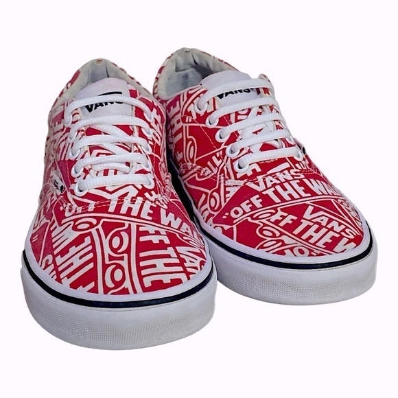 VANS Off The Wall Canvas Repeat Allover Red White Sneakers Men’s Size 9 - Picture 3 of 9